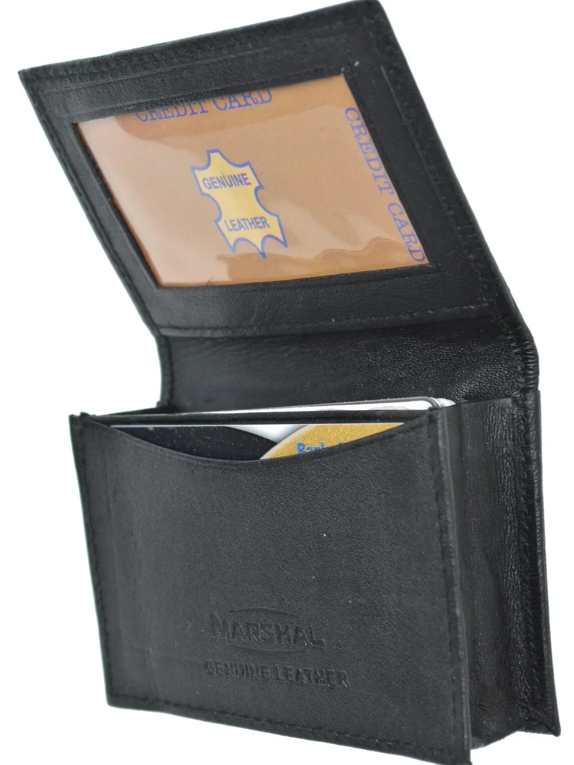 Genuine Leather Expandable Credit Card ID Business Card Holder Wallet, Black