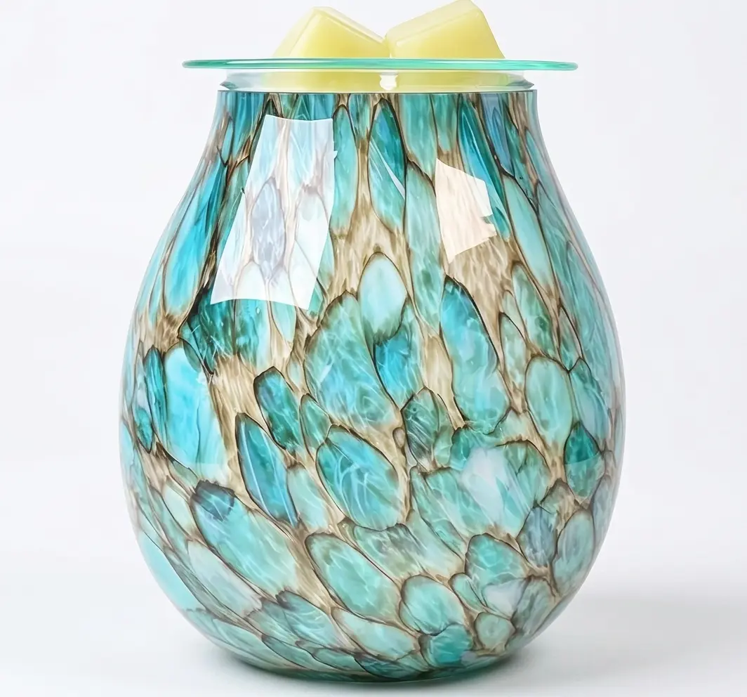 Hand-Painted Mosaic Glass Electric Wax Melt Warmer, Flameless Wax Burner Night Light Home Decor Gift