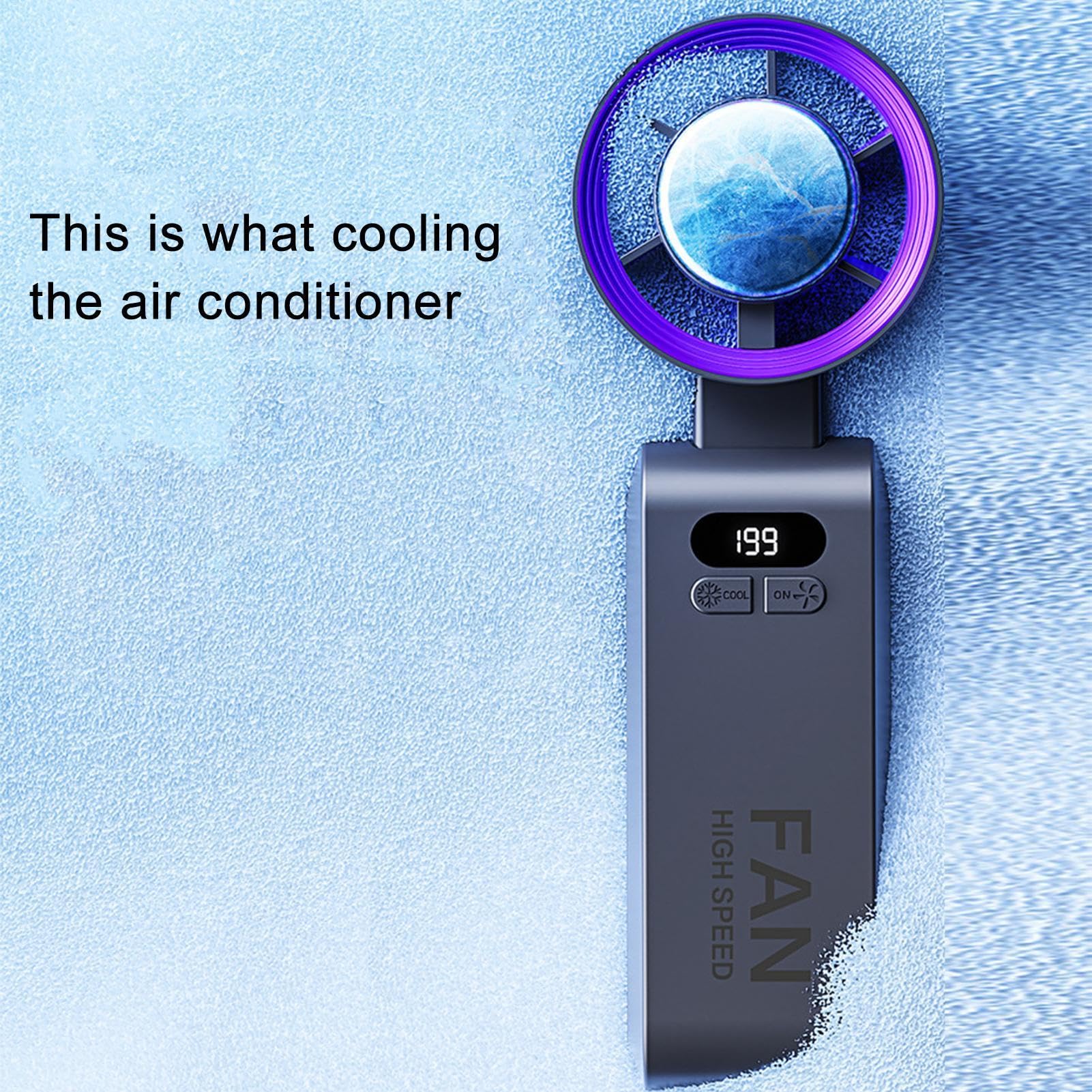 Portable Handheld Turbo Fan Ice Cooler 20000 RPM High Speed, 1-199 Speed Adjustable Rechargeable Small Personal Pocket Fan for Travel Outdoor Home Office Use Purple
