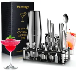 21 Piece Stainless Steel Cocktail Shaker Set Bartender Kit, 25oz Boston Shaker Tool Set with Acrylic Stand and Recipes, Perfect Bar Tools Set for Home or Parties