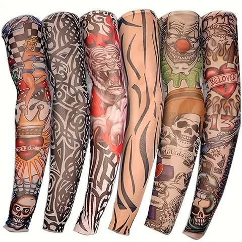 6 Pieces Bicycle Sport Tattoo Arm Sleeves, Protective Arm Sleeves, Outdoor Arm Sleeve, UV Cool Arm Covers for Cycling and Running, Elastic Sports Sleeve Set