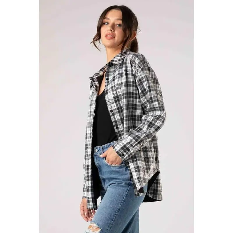 Sequin Black/White Plaid Shacket