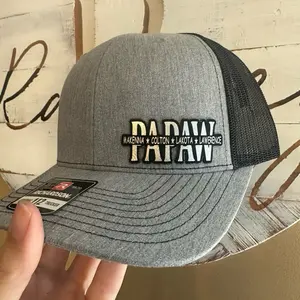 Papaw Richardson Personalized with Grandkids Names Gray Trucker Hat.