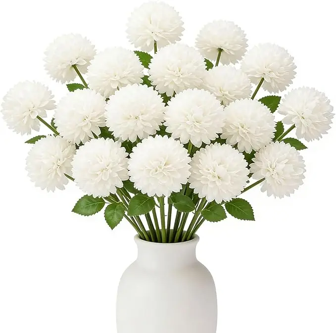 12 Pcs Artificial Chrysanthemum Balls - Silk Faux Flowers for Wedding Bouquet, Home Decor - No Fade, No Water Needed Specialty Kitchen Decor Accent