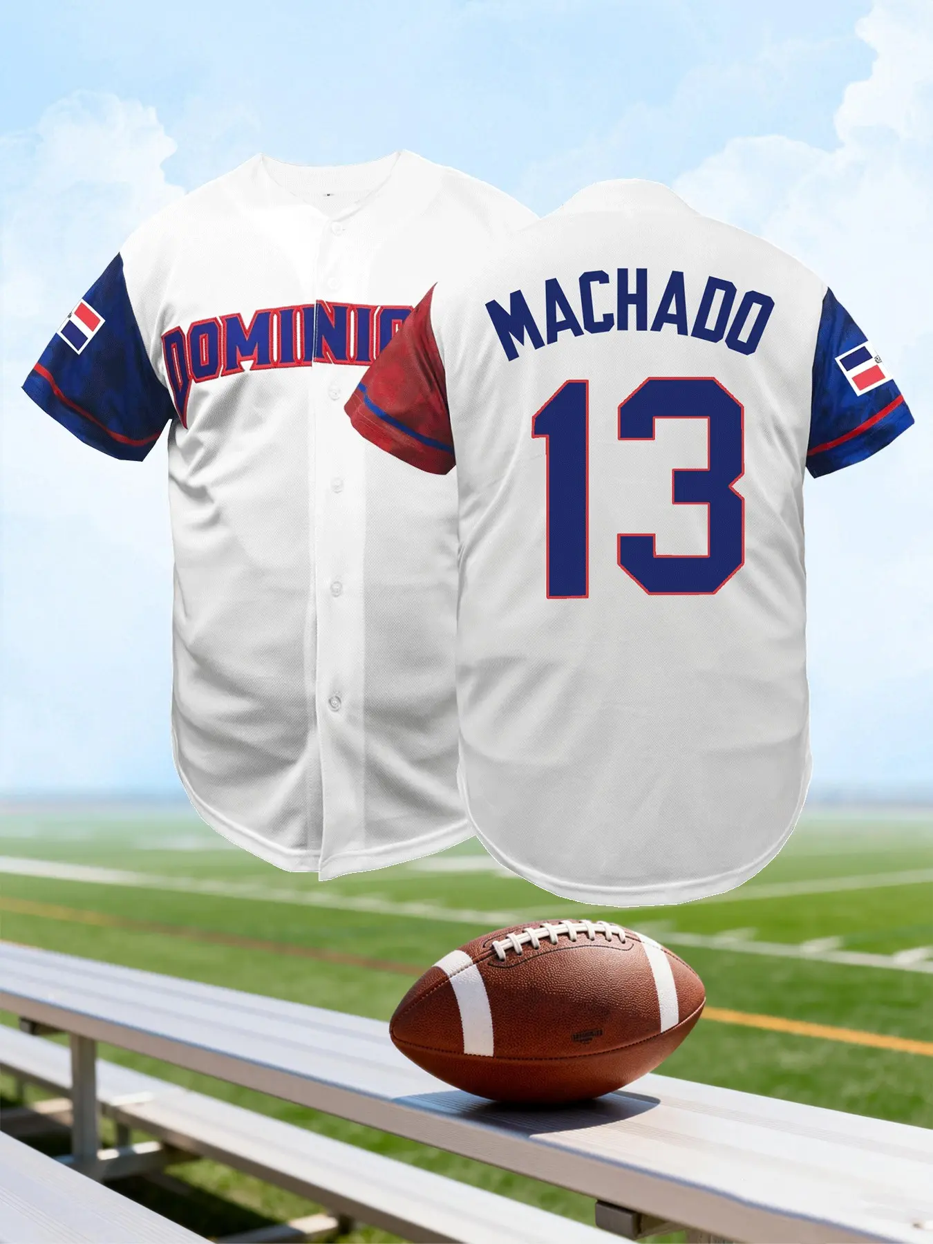 Boyfriend Style Dominicana #13 Stitched Baseball Jersey, Casual Sports Jersey, Throwback Jersey, Vintage Embroidery Design, Hip Hop Sportswear Button Down Shirts, Men Women Jersey All Seasons Wear, Oversized Baseball Jersey