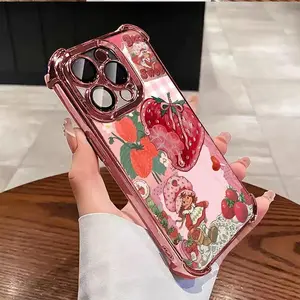 casediy Strawberry Shortcake Pattern Phone Case, Soft Silicone, Fully Protected and Shockproof For iPhone 17 Pro Max 16 15 14 13 12 11 Pro Plus Max plus pro air & S26 S25 S22 S23 S24 FE ULTRA PLUS Pink Girl  #YGSJDCM1