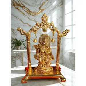 Divine Love Embodied: Exquisite Gold-Plated Radha Krishna Statue Decor Gift