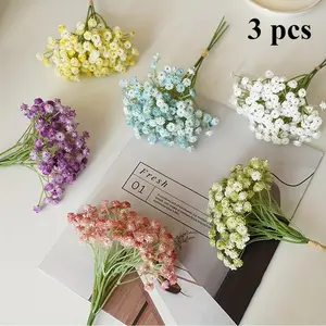 3pcs Artificial Gypsophila Bouquet - Realistic PE Mini Dried Baby's Breath Flowers, Fake Plastic Wedding, Birthday, Bridal Shower & Xmas/Thanksgiving/Halloween/for Home Table Centerpiece, Photo Props, Home Decor Accessory (No Vase Included)