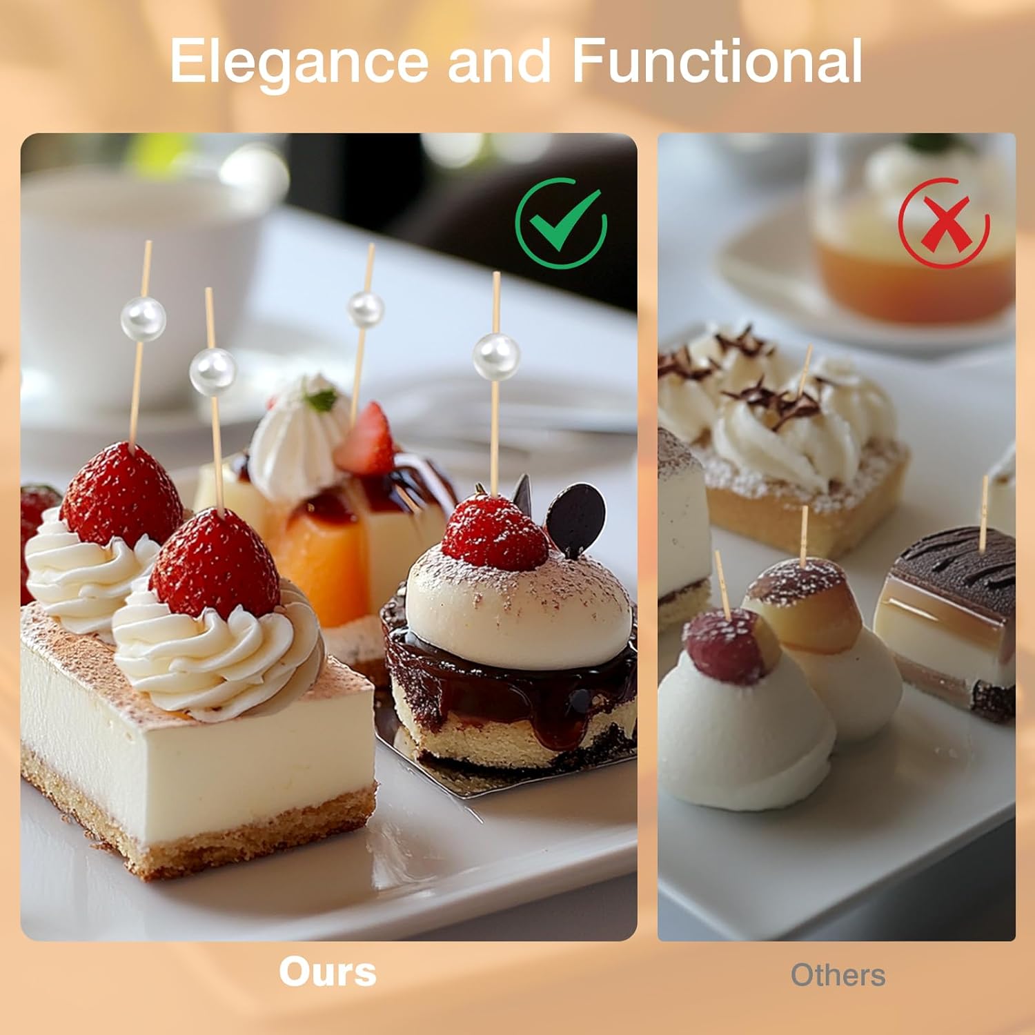 200 PCS White Pearl Cocktail Picks 4.7 Inch Bamboo Toothpicks for Appetizers, Drinks & Elegant Party Food Presentation