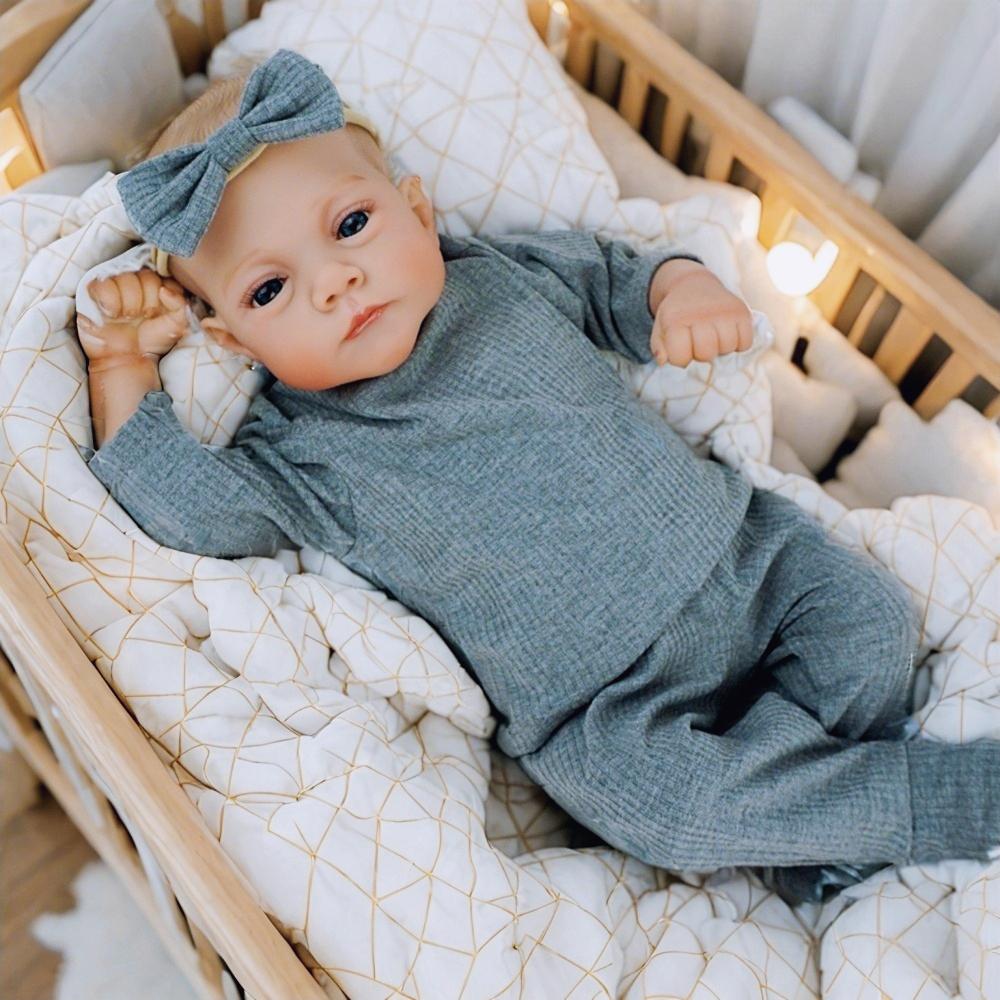 Lily 19-in (48cm) Realistic Reborn Baby Doll Girl, Cloth & Vinyl Body-Limbs, Unisex Fabric Build, Hand Painted Hair, Opened Real-Look Eyes, 2.2lbs Lifelike Toy for 3+ Collectors, Christmas/Birthday Gifts