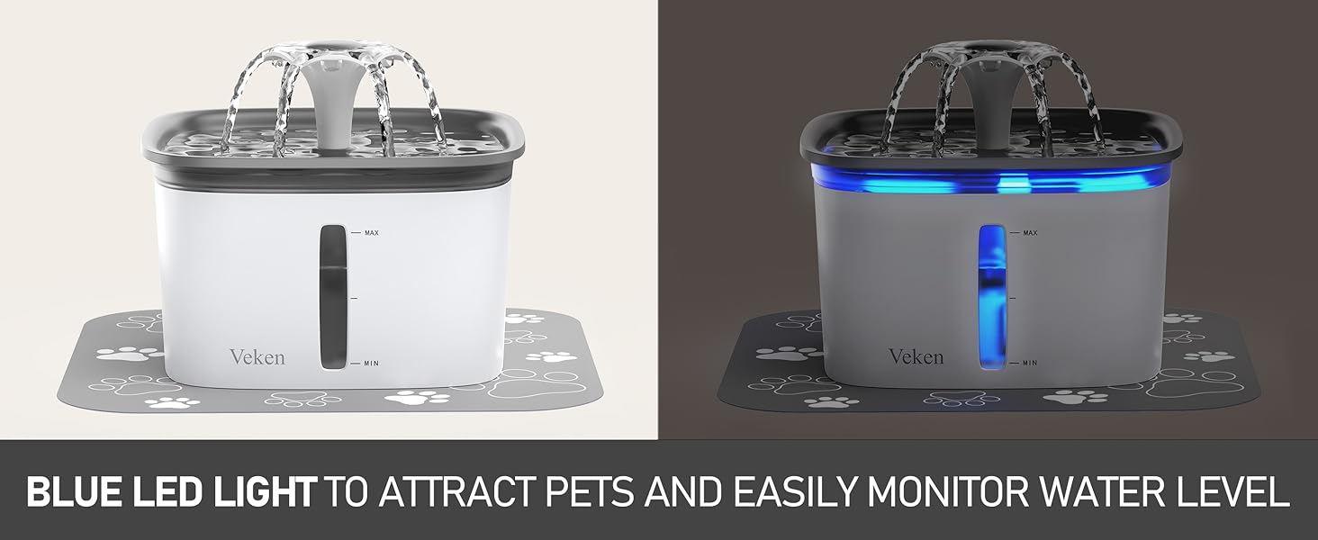Veken Innovation Award Winner 95oz/2.8L Pet Fountain, Automatic Cat Water Fountain Dog Water Dispenser with Replacement Filters for Cats, Dogs, Multiple Pets (Grey, Plastic)
