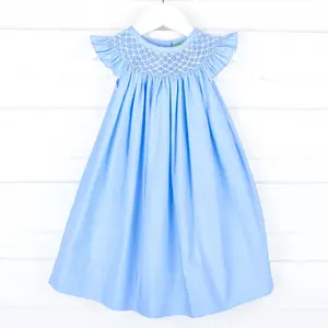 Shine Like A Pearl Blue Smocked Dress for Girls - Perfect for Special Occasions