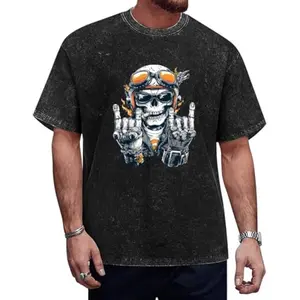 Black Skull Print T-Shirts for Men 2025 Summer Vintage Retro Washed Cotton Casual Streetwear Edgy Gothic Loose Fit Fashion Tee Everyday Comfortable Top