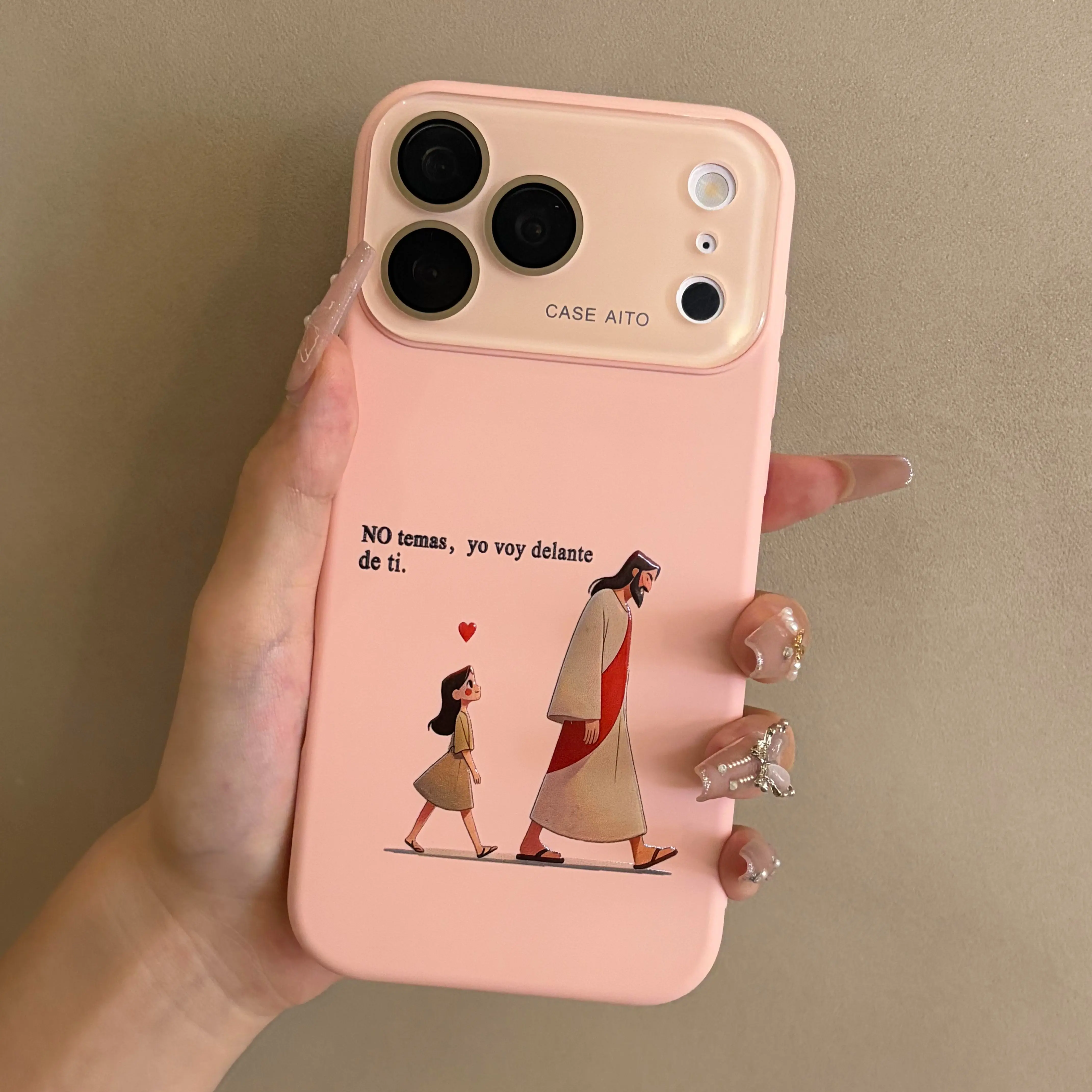 Jesus and Little Girl Faith iPhone Case - Spanish "Do Not Fear" Faith Phrase Cover, Shockproof Durable Protection Casing for iPhone 17 Pro Max,16,15 Plus,14,13,12,11, Suitable for Religious Individuals