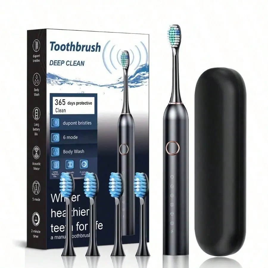 Adult Soft-Bristled Sonic Electric Toothbrush - USB Rechargeable, Popular Household Couple Toothbrush with 4 Brush Heads Daily Oral Cleansing