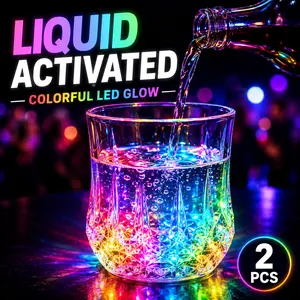 LED Light Up Cups 2 Pack, Water Activated Flashing Glow Tumblers, Reusable Color Changing Party Cups for Bar, Night Party, Birthday Decor