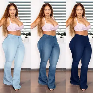 2025 plus size women's tight casual jeans, fashionable commuting denim bell bottoms