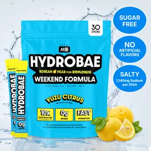 HYDROBAE 10x Electrolytes Powder Drink Mix - Yuzu Citrus | Zero Sugar & No Artificial Flavors | Fast Hydration Packets | Korean Pear, L-Theanine, Ginger | 30 Sticks
