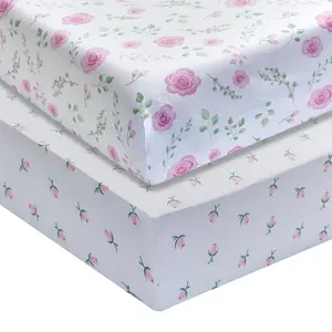 Everyday Kids 2 Pack Fitted Crib Sheet, 100% Soft Breathable  Cotton its Standard Size Crib Mattress 28in x 52in- Floral/Rosebud