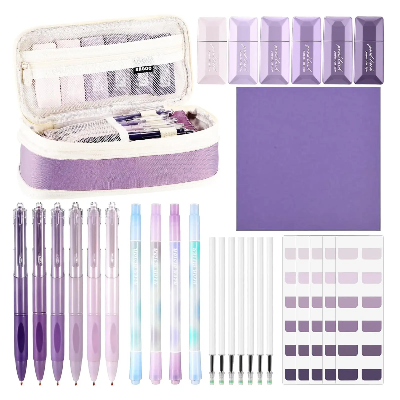 33 Pcs Aesthetic College School Supplies with Pen Case Sticky Notes Gel Pens Highlighters Correction Tapes Back to School Stationery Kit School Supplies Set
