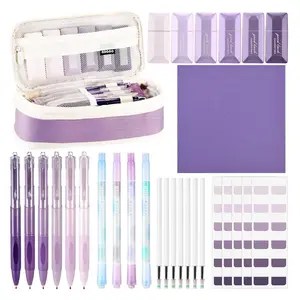 33 Pcs Aesthetic College School Supplies with Pen Case Sticky Notes Gel Pens Highlighters Correction Tapes Back to School Stationery Kit