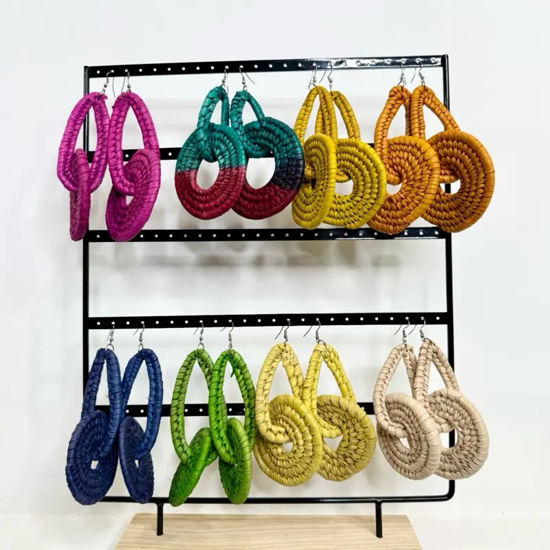 Handwoven Raffia Statement Earrings | Naturally Colored | Lightweight | Casual Lady’s Everyday Style Accessories