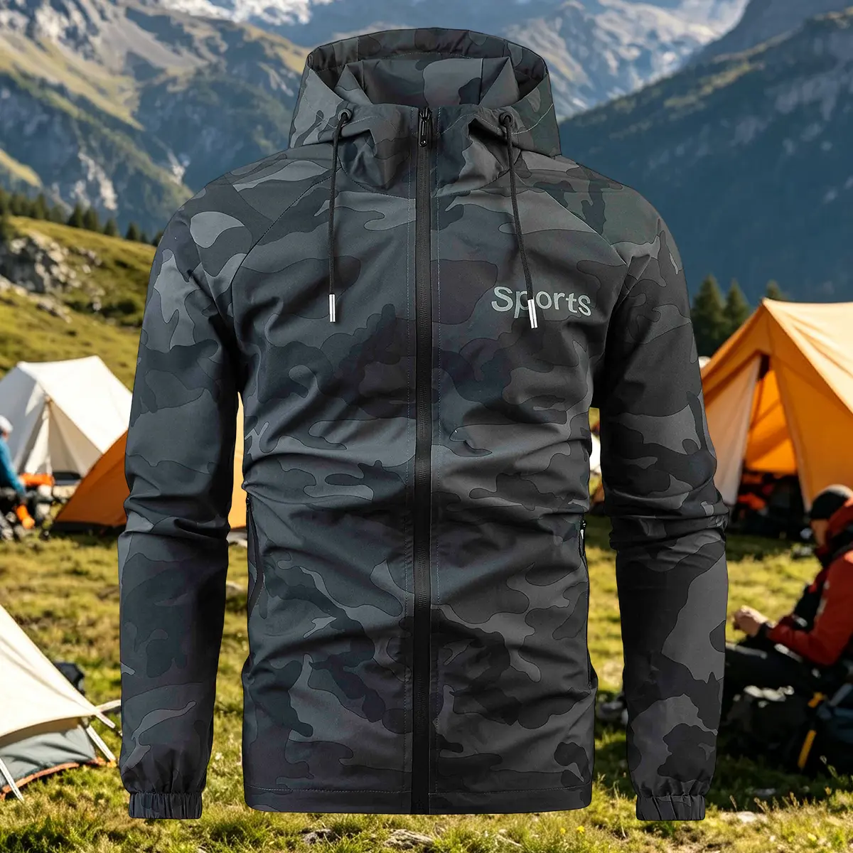 Men's Camo Hooded Windbreaker Jacket - Long Sleeve, Zip-Up, Lightweight & for Outdoor Activities, Running, Training & Casual Wear, Casual Wear Jacket | Zipup Jacket | Durable Outdoor Wear