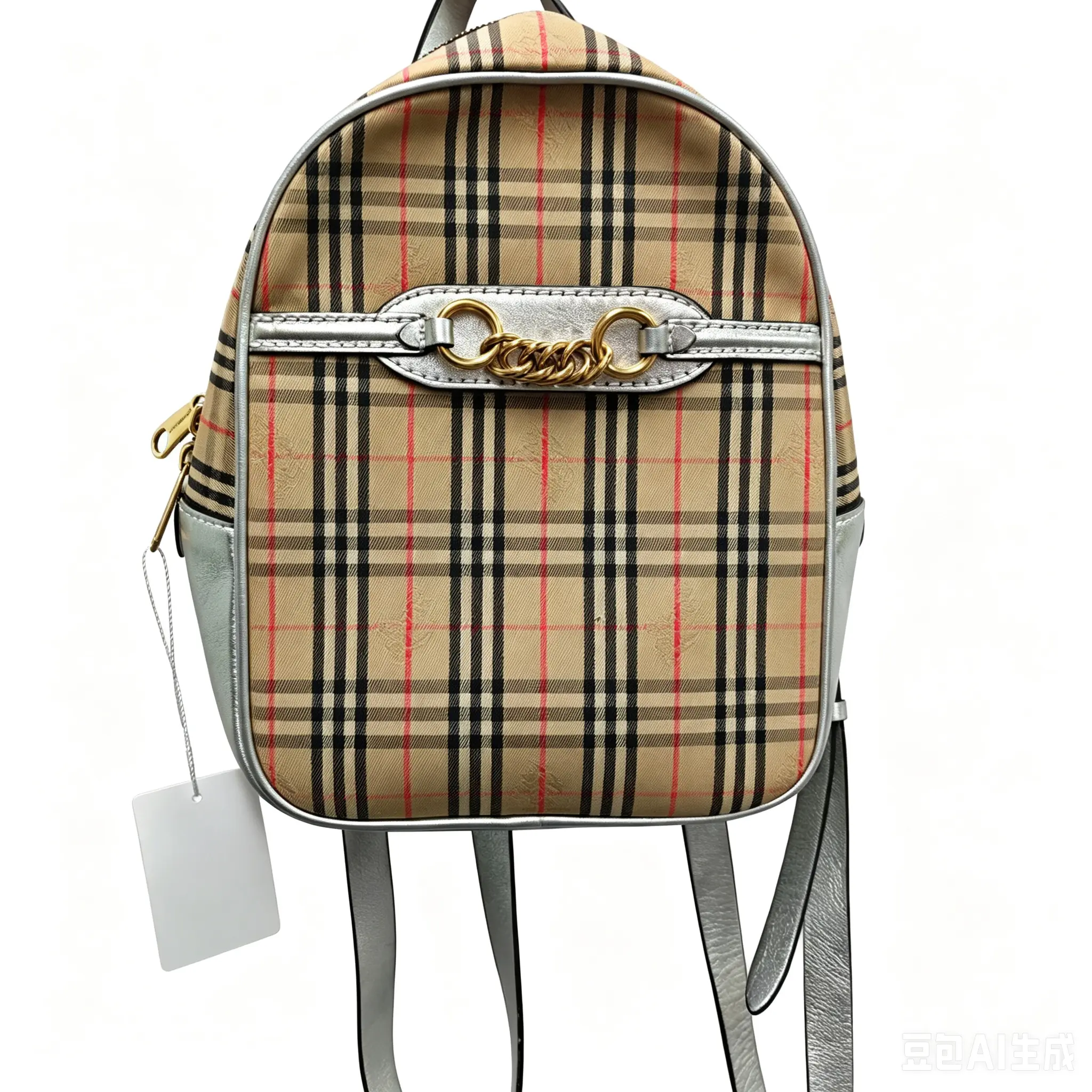 Pre-owned BURBERRY Small backpack featuring the classic check pattern and white leather panels.（SZ 63606）