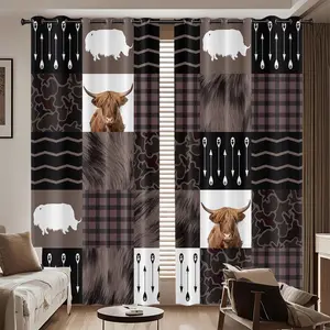 2-piece pole perforated Window Curtain highland cow duck cow consumption cow splicing theme print double-sided matte fabric high light-blocking suitable for living room, bedroom and outdoor home decoration