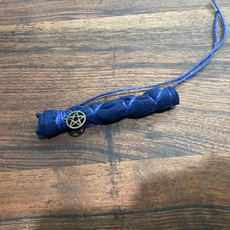 Protective Warding Charm – Iron Nail, Rosemary, Basil & Sage – Blue Cloth Amulet with Pentagram – Folk Magic Protection Talisman