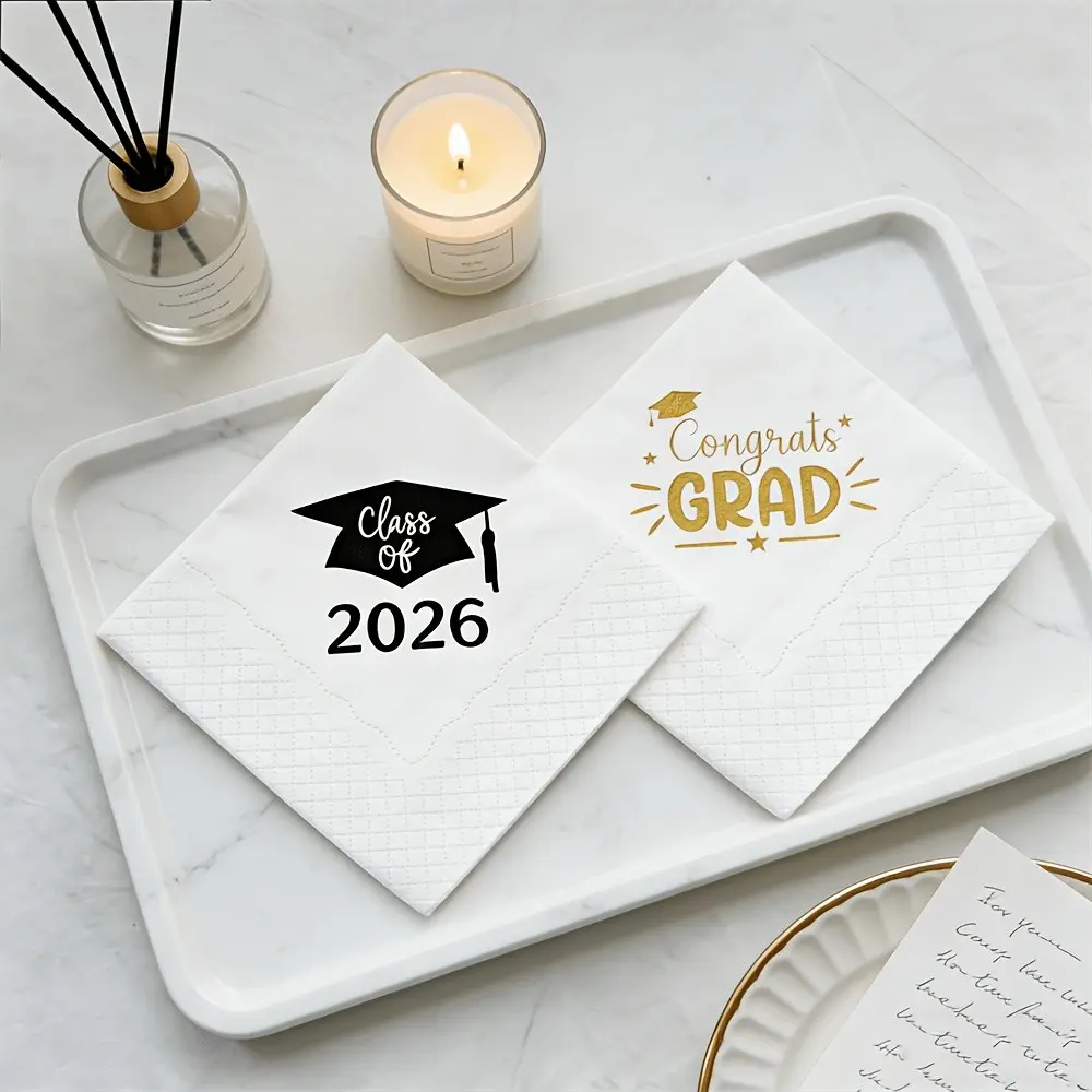 50PCS/set Decorative Paper Napkins, Disposable Tableware, Disposable Products, Themed for The 2026 Graduation Season, for Graduation Events, Providing Party Supplies, And Enhancing Graduation Decorations, Bulk Quantity