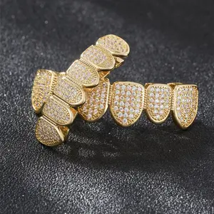 Hip Hop Braces Halloween Vampire Gold Teeth Accessories Micro-set 5A Zircon 18k Gold Plated Braces