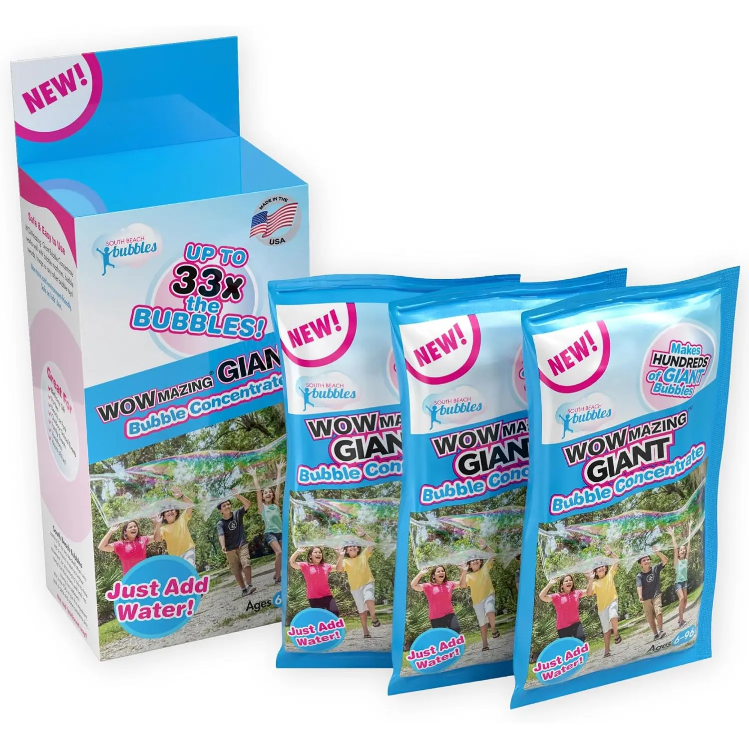 Big Bubbles Refill - Concentrated Giant Bubble Solution Makes 2.3 Gallons |   3 Pouches for Kids’ Fun |   USA Made