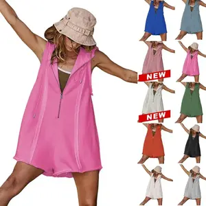 Women's knitted jumpsuit is suitable for women's sports and exercise. Hooded jumpsuit, casual zipper, front collar, jumpsuit with pockets, workwearRAIMENTRY