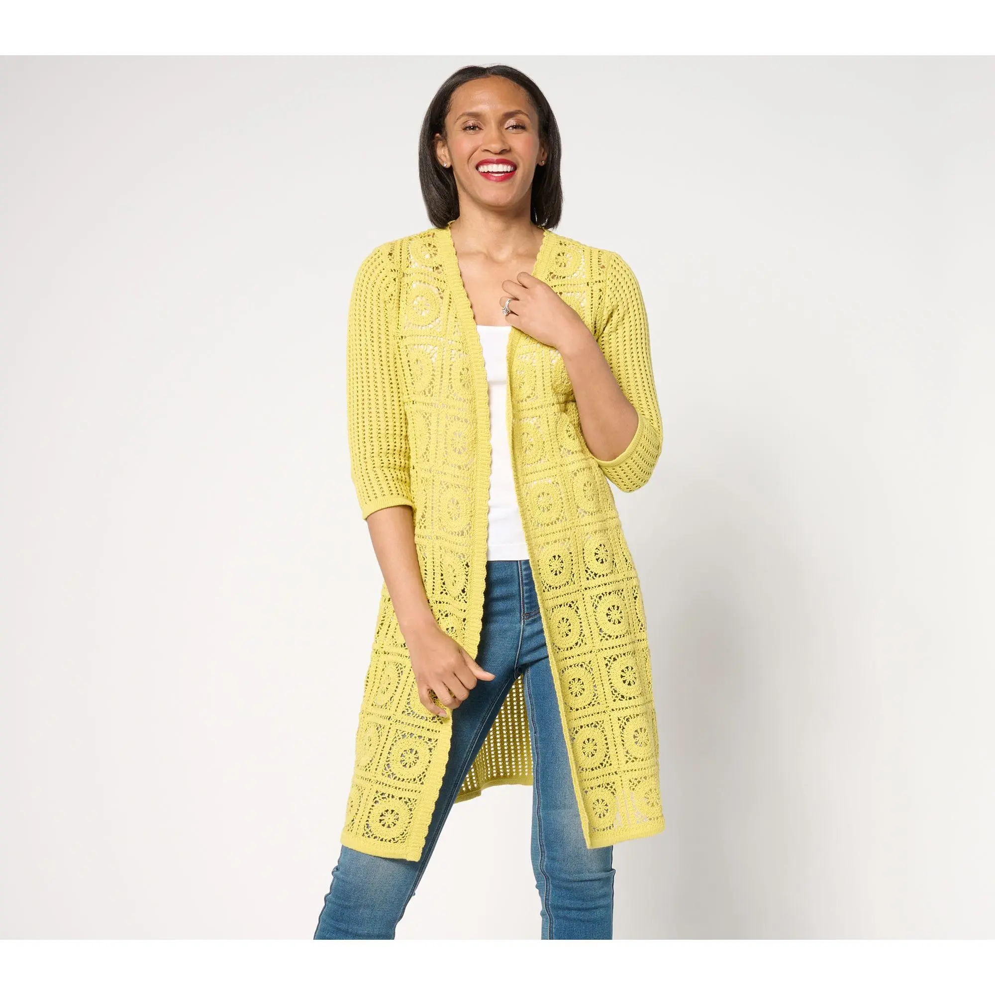 Joan Rivers Open-Front Crochet Duster Sweater Joan Rivers Open-Front Crochet Duster Sweater