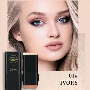 Long-Lasting Concealer Foundation Stick,Creamy Full Coverage, 2-In-1 Contouring Foundation With Brush, Cover Blemishes For All Skin Types