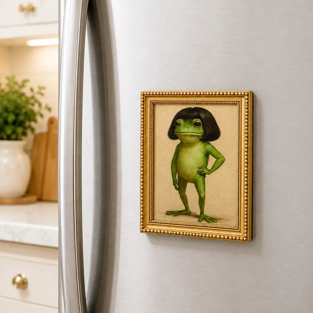 Cute Frog Fridge Magnet, Vintage Frame Refrigerator Decor, Funny Kitchen Gift