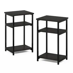 JUST 2-Piece Espresso Rectangle End Table Set, Eco-Conscious Durable Metal Multi-Function End Tables with 3-Tier Open Shelf Storage for Bedrooms, Small Spaces, Eco-Conscious End Tables