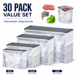 30 Pack Reusable Aluminum Foil Food Storage Bags, Heavy-Duty Stand-Up Freezer Organizer Bags with Double Zip Seal & Writable Label Area, Odor-Blocking Moisture-Resistant Bags for Meat, Seafood, Veggies, Snacks & Meal Prep