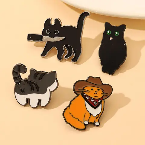 Cute Cartoon Cat Design Brooch Set, Enamel Pins for Backpacks, Jeans, Scarves, Hats, Trendy Unisex Accessory, Perfect Birthday Gift