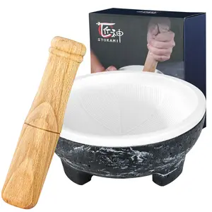 【TikTokShopSpringGlowUp】 SYOKAMI Mortar and Pestle Set – 2-Cup Capacity, Grinding Ridges for High Efficiency, Lightweight Ceramic, Easy to Hold & Hassle-Free Cleaning, Non-Slip Base, Large Molcajete Mexicano, Mother's Day Gift