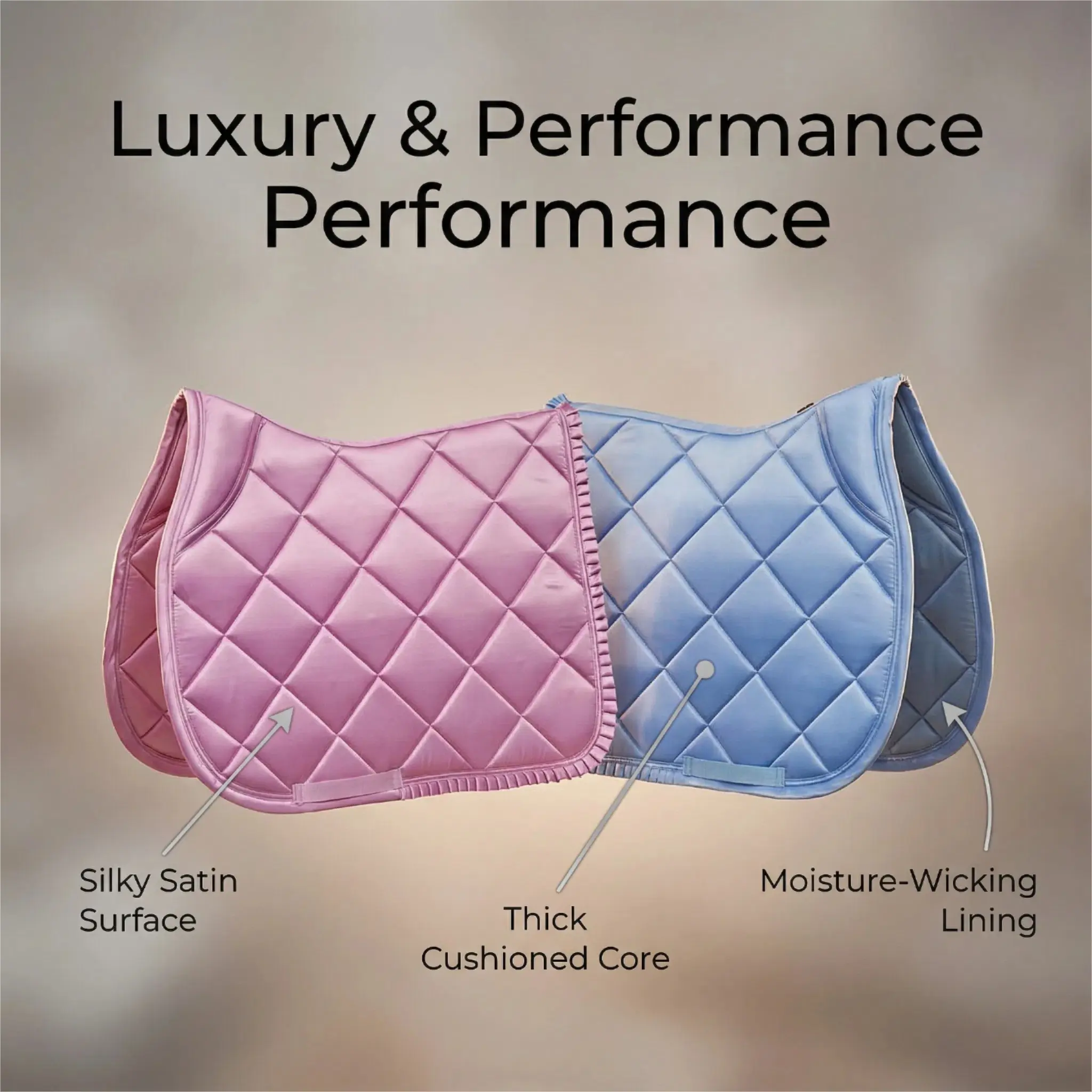 Luxurious Satin Saddle Pad, Elegant Pleated Style Edging Saddle Pad, Thick Filling Sweat Absorbing Lining Saddle Pad for Horse Riding