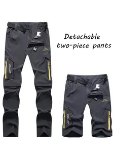 Men's Quick Dry Fabric Outdoor Cargo Pants, Detachable Stretch UV Protection, Convertible to Shorts, Loose Fit Climbing Trousers, Casual Multi-Pocket