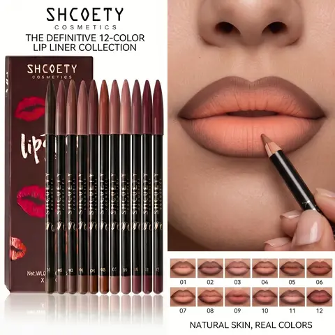 12 Shade Ombré Lip Liner Set, Waterproof Transfer-Proof Matte Lip Pencils, Creamy Blendable Nude Mauve Brown Lip Contour Makeup for Fall Lip Combos, Holiday Glam & Beauty Gifts for Her Halloween Makeup Bold Lip Combos Holiday Lip Makeup Makeup Gift Set