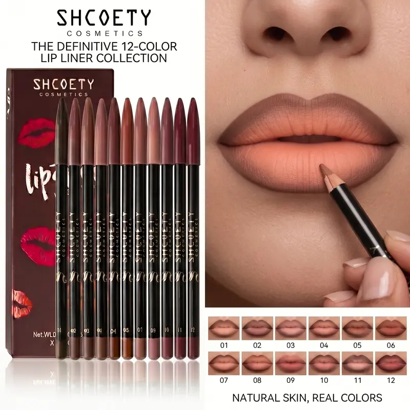 12 Shade Ombré Lip Liner Set, Waterproof Transfer-Proof Matte Lip Pencils, Creamy Blendable Nude Mauve Brown Lip Contour Makeup for Fall Lip Combos, Holiday Glam & Beauty Gifts for Her Halloween Makeup Bold Lip Combos Holiday Lip Makeup Makeup Gift Set