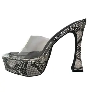 Snake Skin Platform Heels Square Toe High Heel (5-8 cm) Fashion Women Stylish Shoe Classy Footwear