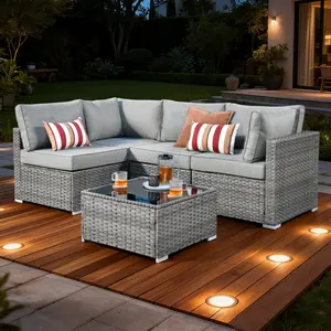 Weaxty 5 Piece Outdoor Conversation Sofa Set, Wicker Patio Couch with Cushions&Coffee Table, All-Weather Use for Balcony, Porch, Garden, Deck, Swimming Pool, UV Prevention