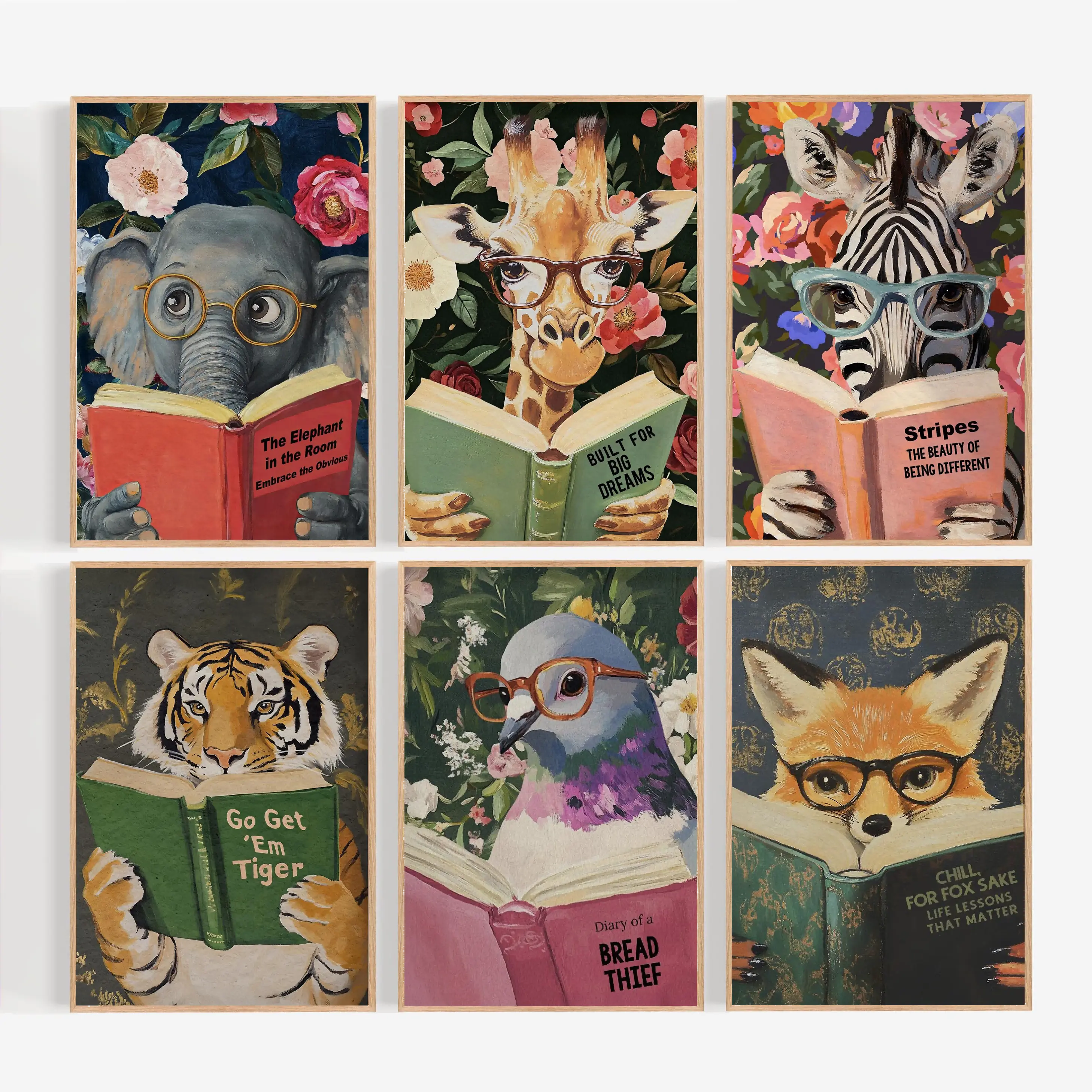 Funny Animals Reading Book Art Print - Wall Decor for Bibliophile Lovers Motivational Wall Art for Kids Library & Classroom Decor Poster boxing poster 30 Greatest Hits car movie new  moon Retro Gremlins Tin Sign luxury fashion vintage Framed Modern Skull