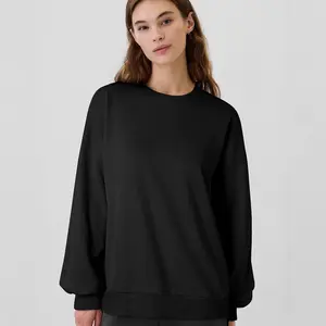 Women's Basic Oversized Round Neck Longsleeves Fleece-Lined Pullover - Lady's Casual Drop Shoulder High Low Loose Fit Fall Winter Outfits