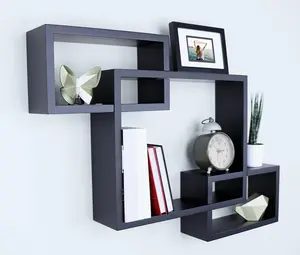 3 Square Interlocking Decorative Wall Shelf - Geometric Box Shelves for Living Room, Bedroom, Bathroom - Versatile Storage Solution